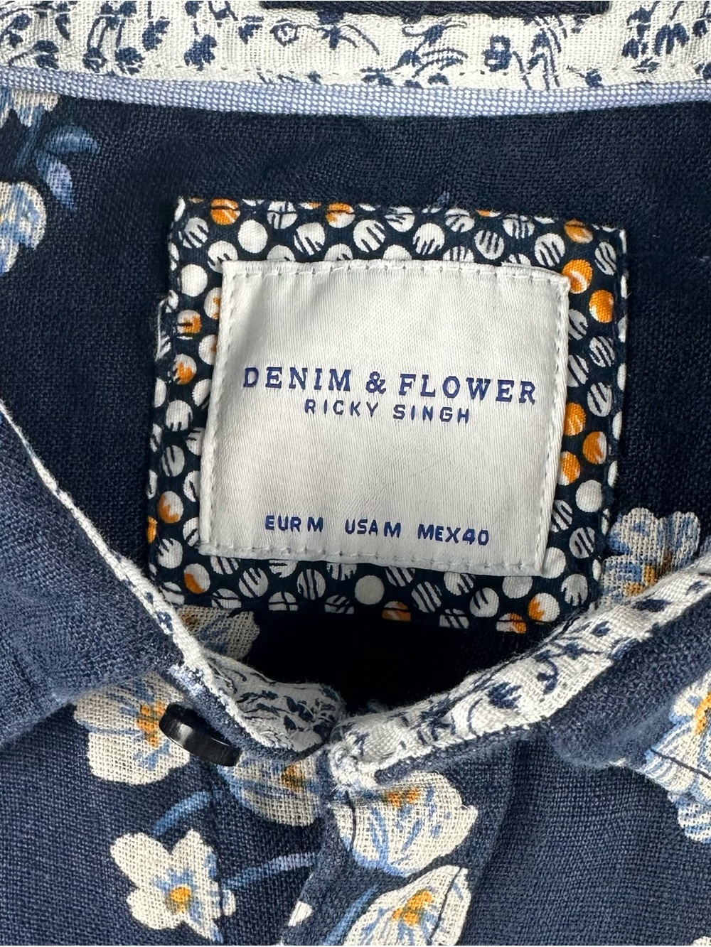 Denim & Flower Ricky Singh Resort Wear Floral Linen Mens Short Sleeve Shirt Sz M - Picture 5 of 7
